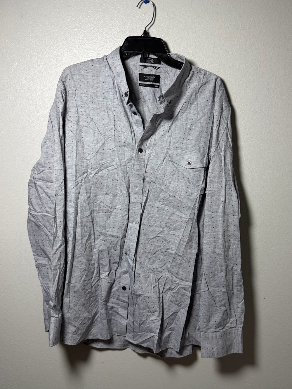 Nordstrom Men’s Light Gray Trim Fit Button-Down Shirt Micro Dot Pattern XXL
